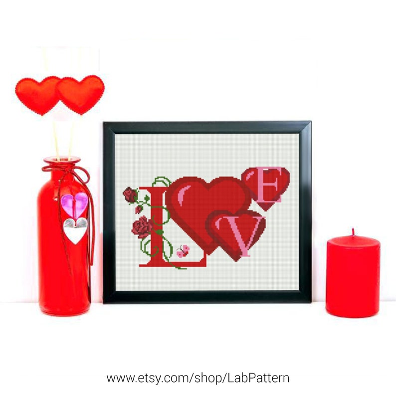 Love Heart Cross Stitch Pattern Embroidery Pattern Instant Etsy