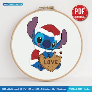Stitch with cookie, Lilo and Stitch cross stitch pattern, Love Hawaii, nursery decor, beginner, modern chart, DIY, embroidery, instant PDF