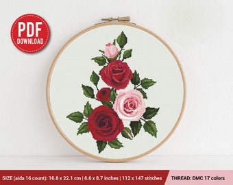 Bouquet of roses Cross stitch pattern | Embroidery Pattern | Instant Download | Embroidery Designs