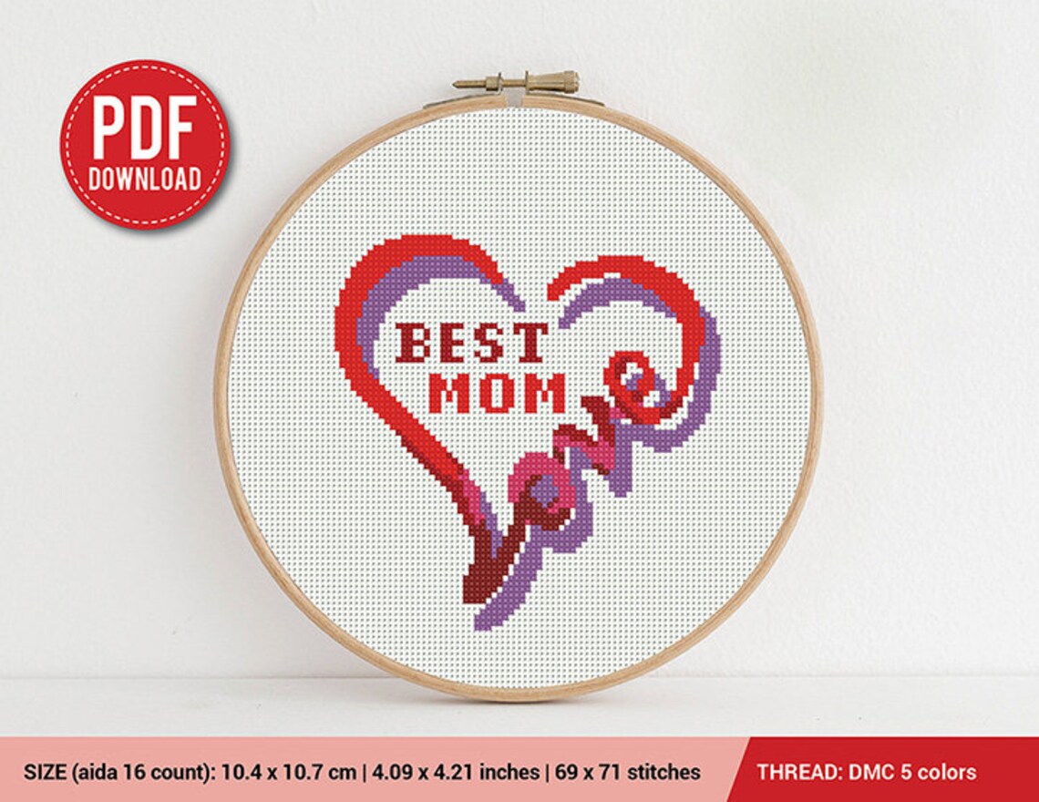 Best Mom Cross Stitch Pattern Embroidery Pattern Instant - Etsy