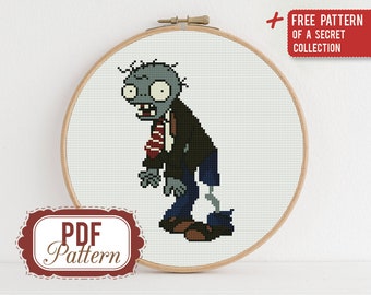 Cross stitch pattern Basic Zombie Cross stitch pattern Plants vs Zombies PDF Format Instant Download Home decor Modern Game