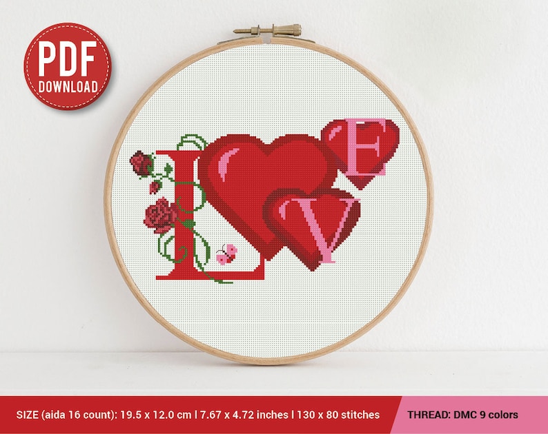 Love Heart Cross Stitch Pattern Embroidery Pattern Instant Etsy