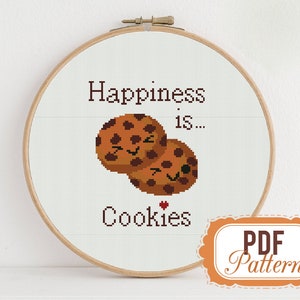Cross stitch pattern Happiness is Cookies Cross stitch pattern Quote Sweets Cookie Food Happy PDF Format Instant Download Home decor Modern