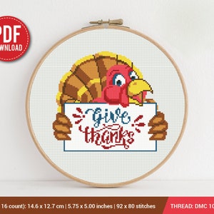 Thanksgiving day cross stitch pattern, Turkey, Holiday, Family decor, counted, chart, gift DIY, embroidery, instant PDF