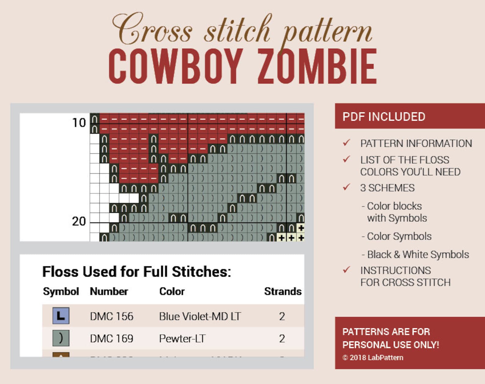 Zombie Pattern Stitch Cowboy Zombie Plants Vs Zombies Cross Stitch Pattern | Etsy