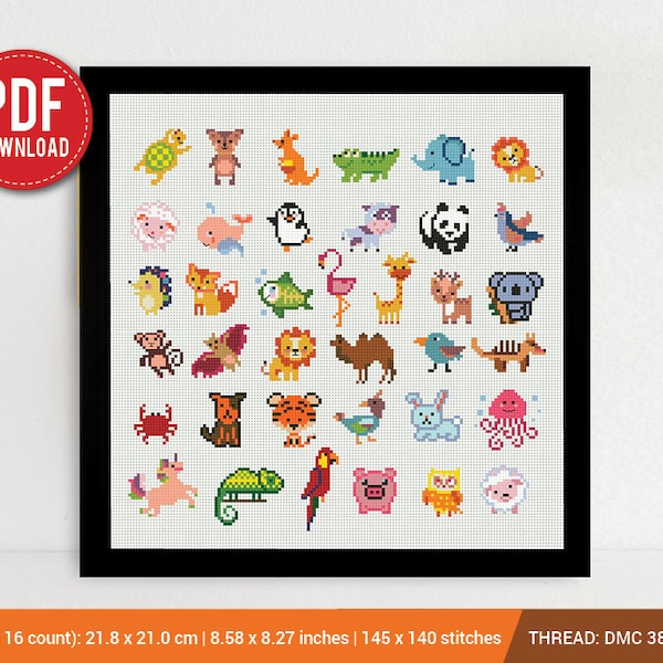 Mini Animals Set Cross stitch pattern | Embroidery Pattern | Instant Download | Embroidery Designs