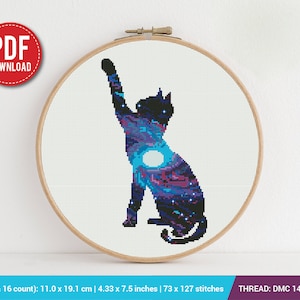 Cat Shape Space Cross stitch pattern | Embroidery Pattern | Instant Download | Embroidery Designs