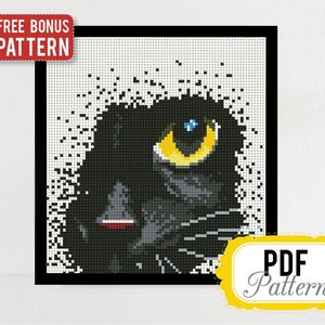 Panther Cross stitch pattern Black Cat Animal Yellow Eyes Cross stitch pattern PDF Format Instant Download Home decor Modern