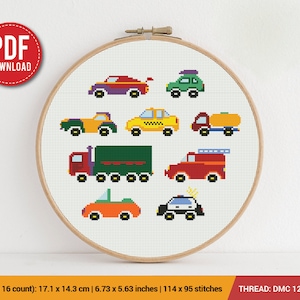 Carros Brinquedos Infantis Padrão de ponto cruz | Padrão de bordado | Download instantâneo | Desenhos de bordado