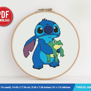 Lilo and Stitch Frosch Kreuzstich Stickmuster, Baby, Love Hawaii, Spielzeug, Zählbild, Geschenk DIY, Stickmuster, sofort PDF
