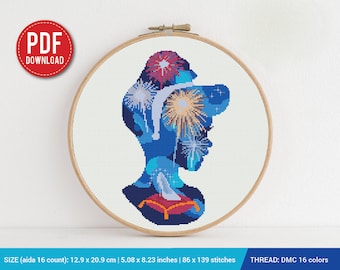 Cinderella silhouette Cross stitch pattern | Embroidery Pattern | Instant Download | Embroidery Designs