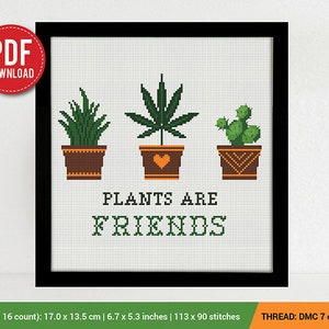 Plants are Friends Cross stitch pattern | Embroidery Pattern | Instant Download | Embroidery Designs