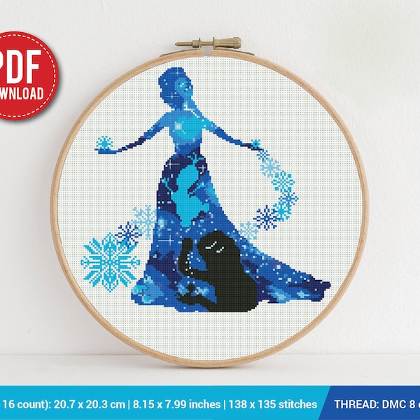 Elsa Silhouette Kreuzstichmuster | Stickmuster | Sofort Download | Stickdateien