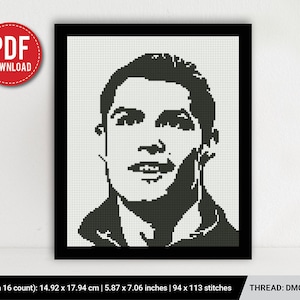 Cristiano Ronaldo Silhouette cross stitch pattern, football star, wall art, sport decor, counted, chart, gift DIY, embroidery, instant PDF