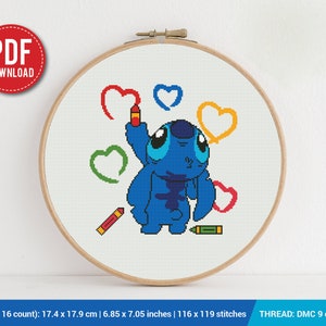 Lilo and Stitch Heart Cross stitch pattern | Embroidery Pattern | Instant Download | Embroidery Designs