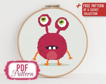 Cross stitch pattern Funny Pink Monster Cross stitch pattern Kids Monster PDF Format Instant Download Home decor Modern