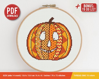 Pompoen Halloween Kruissteekpatroon | Borduurpatroon | Direct downloaden | Kruissteekpatronen | Borduurontwerpen