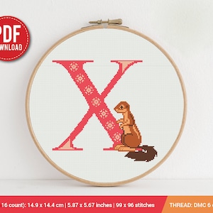 Letter X Xerus ABC Cross stitch pattern | Embroidery Pattern | Instant Download | Embroidery Designs