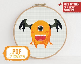 Cross stitch pattern Funny Yellow Monster Cross stitch pattern Kids Monster PDF Format Instant Download Home decor Modern