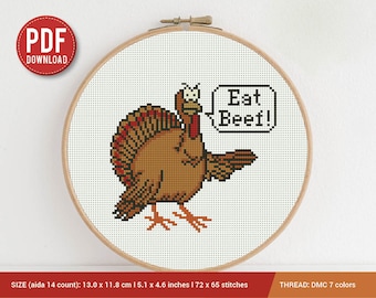 Kalkoenkip Thanksgiving Day Kruissteekpatroon Borduurpatroon | Direct downloaden | Borduurontwerpen Humor grap