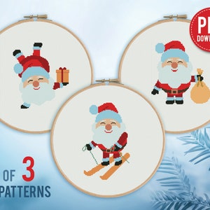 Bundle of 3 Santa Claus Cross stitch pattern | Embroidery Pattern | Instant Download | Embroidery Designs