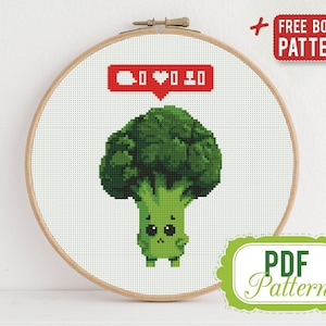 Broccoli Cross stitch pattern Funny Internet Web Health Green Vegetable Vegetarian Nobody Loves Me Cross stitch pattern PDF Format Modern