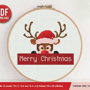 Merry Christmas Deer Embroidery Cross Stitch Pattern Download | Embroidery Kits | Stitch Design | Embroidery Stitches