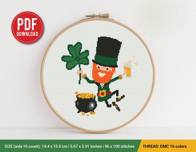 Saint Patrick's day Cross stitch pattern Embroidery Pattern Instant Download Embroidery Designs image 1