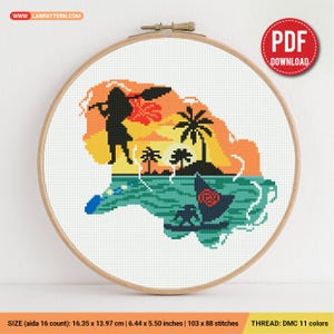 Moana Silhouette Kreuzstichmuster, Ozeanreise, abstrakt, Maui, Anfänger gezählt, modern Stickmuster, DIY, Stickerei, sofort digital PDF