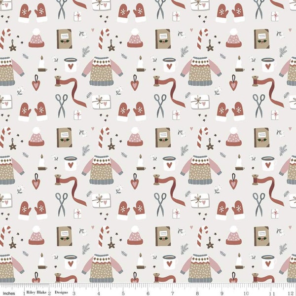 Riley Blake Fabric Warm Wishes Collection, Winter Wear (Parchment) (C10782)