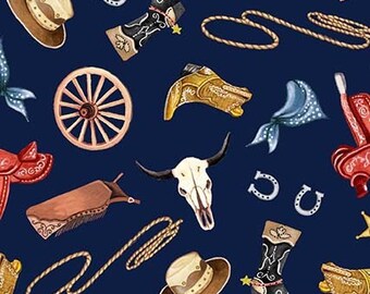 Michael Miller Fabric Happy Trails Collection, Cowhand Gear