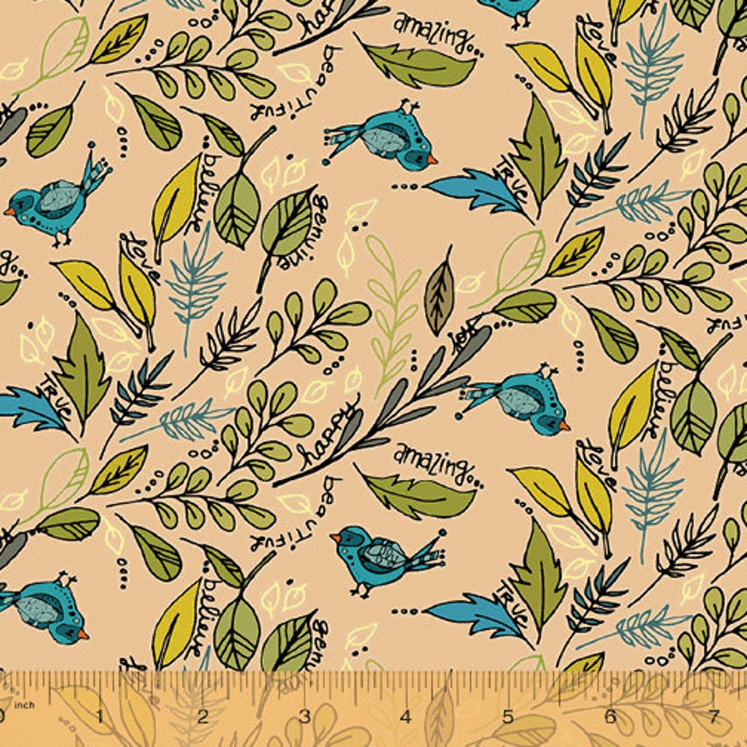 Anthology Fabric Jaye Bird Collection, Flying Foliage peach 532715 Etsy