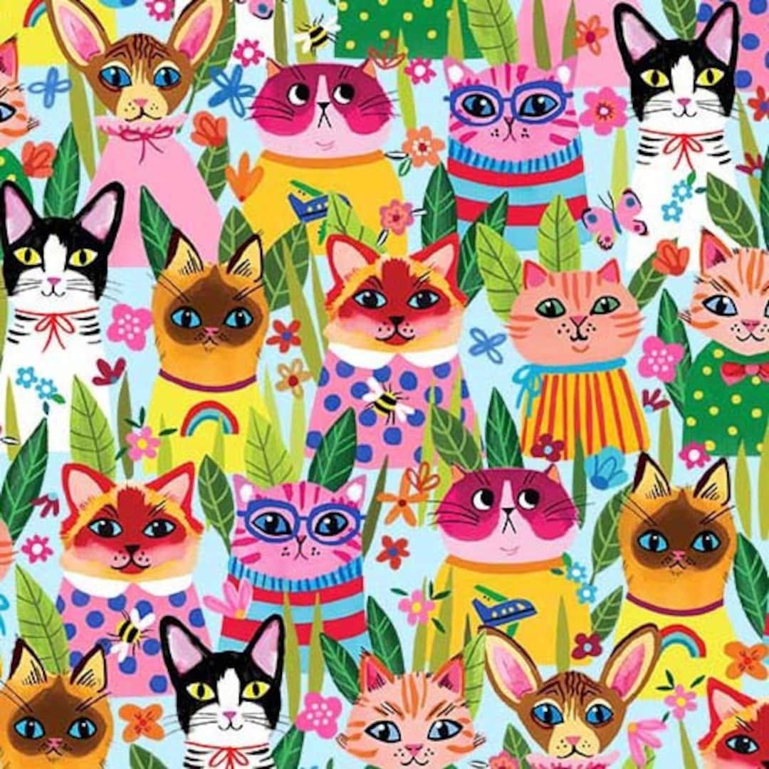 Michael Miller Fabric Puddy Cats Collection Funny Felines Etsy