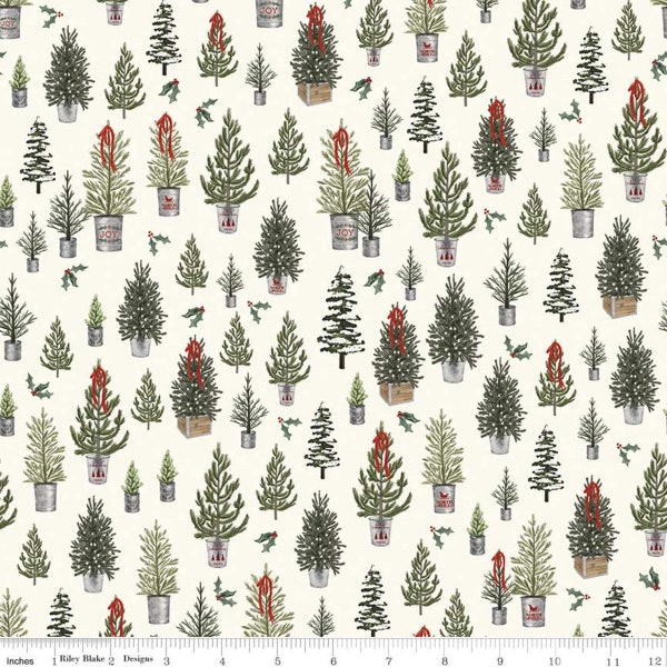 Riley Blake Fabric Farmhouse Christmas Collection, Trees (Cream) (C10951-Cream)