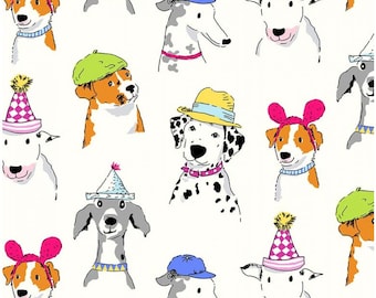 Michael Miller Fabric Dog Show Collection, Party Hat (CX8829-WHIT-D)