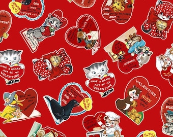 Michael Miller Fabric Vintage Valentines Collection, Cutie Pie (DCX10988-REDX-D)