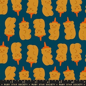 May include: A repeating pattern of orange gummy bears with orange cones on their heads, set against a teal background. The bears are in various poses. The text "RUBY STAR SOCIETY" is at the bottom.