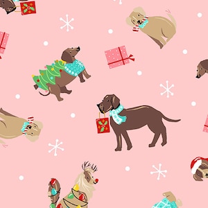 Andover Fabric Furry & Bright Collection, Holiday Dogs (Pink) (A585-E)