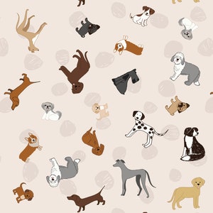 Lewis & Irene Fabric Paws and Claws Collection, Dogs (Cream) (A713.1)