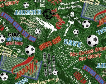 Timeless Treasures Fabric Soccer Star Collection, Soccer Words on Grass (GAIL-CD3011)