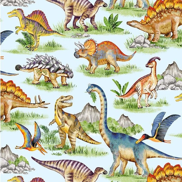 Michael Miller Fabric Dinosaurs, Dinosaurs Collection, Dino World (DCX11142-BLUE-D)
