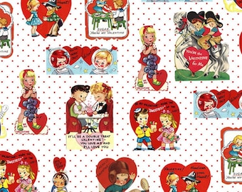 Michael Miller Fabric Vintage Valentines Collection, Be Mine (DCX10986-REDX-D)