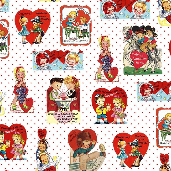 Michael Miller Fabric Vintage Valentines Collection, Be Mine (DCX10986-REDX-D)