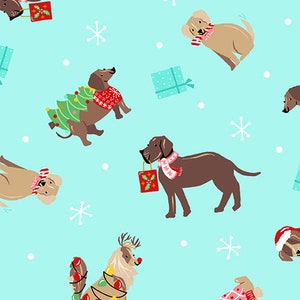 Andover Fabric Furry & Bright Collection, Holiday Dogs (Teal) (A585-T)