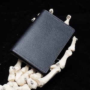 Cartera pequeña de cuero negro para hombre, tarjetero minimalista delgado y plegable vertical, cuero vegetal italiano Buttero Hatch