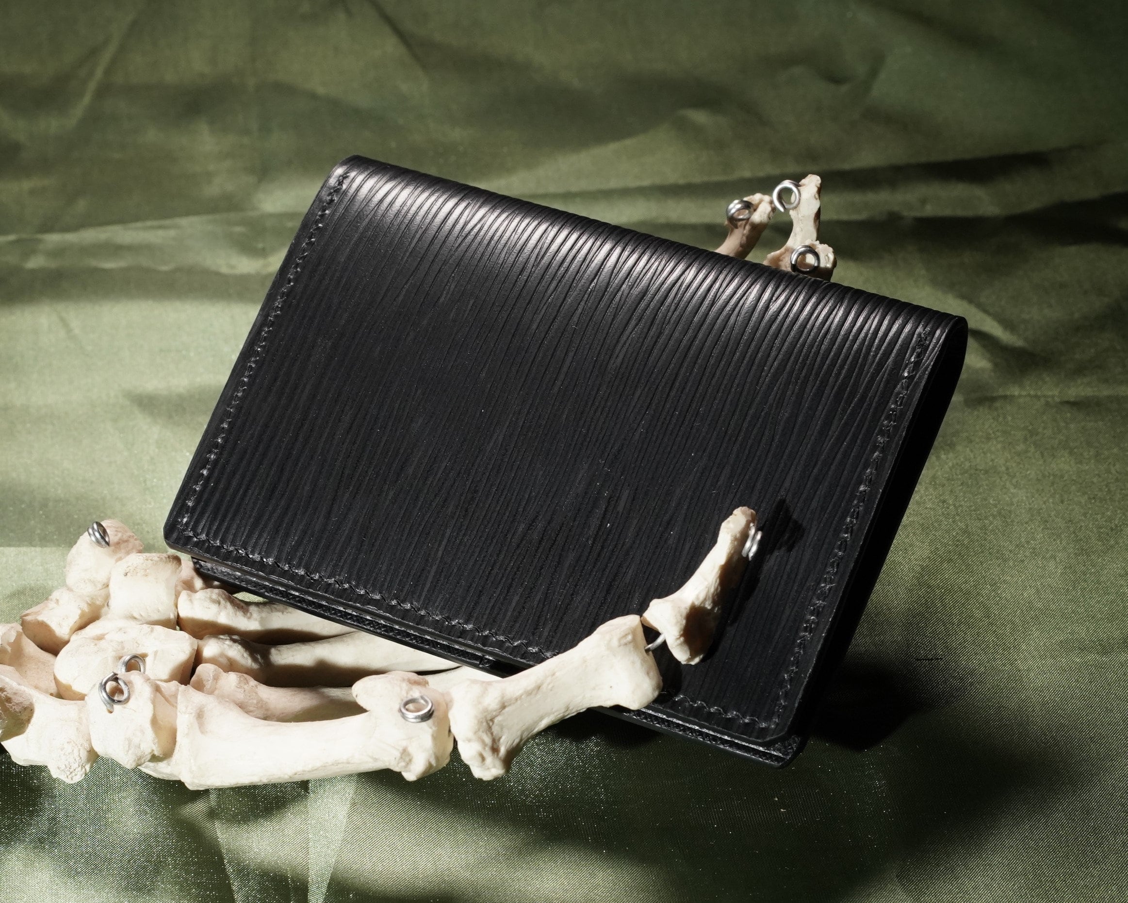 Black Epi leather wallet, Handmade Calf leather bifold wallet for