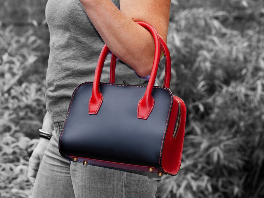 Leather Boxy Bag Brass Riri Zipper Top Handle Handbag 