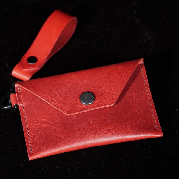 Cute Card Holder Keychain Wristlet Wallet, Women's Slim Compact Leather Minimalist Snap Envelope Credit & Business Cardholder Keyring, Gift