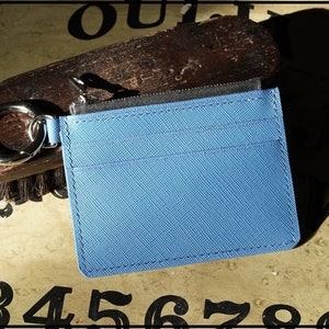 Monedero de llavero lindo pequeño / Titular de tarjeta de pulsera con cremallera / Monedero Pochette / Titular de tarjeta de crédito minimalista hecho a mano de cuero Saffiano