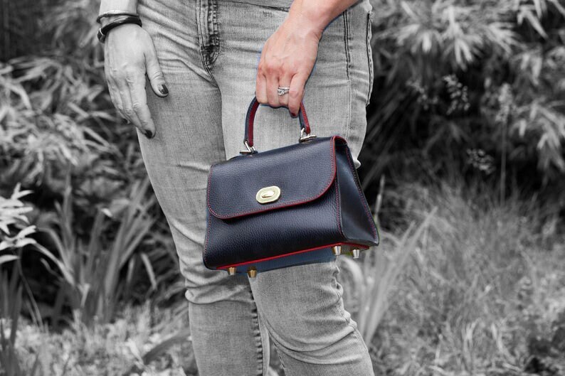 Black Top Handle Leather Evening Bag Italian Leather Purse Structured Handbag Handmade USA Etsy Canada